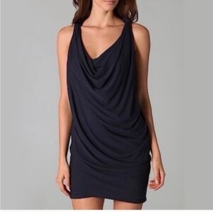 Cut25 by Yigal Azrouel Navy Blue Black Draped Cowl Neck Twisted Back Mini Dress